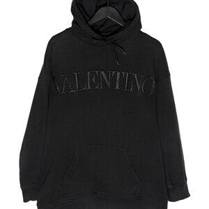 Valentino Black 3D Logo Embossed Hoodie